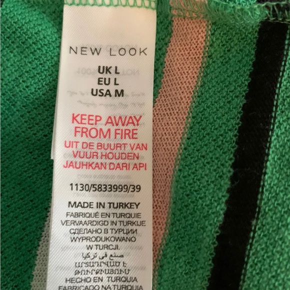New Look Crop Top Off The Shoulder Bardot Green Short Sleeve Stripe Large UK 14 - Picture 7 of 7